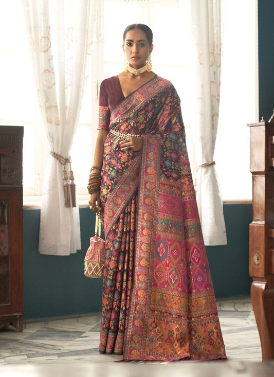 Maroon Pashmina Saree