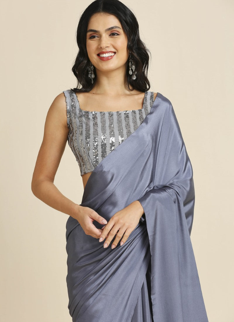 Grey Party Wear Saree