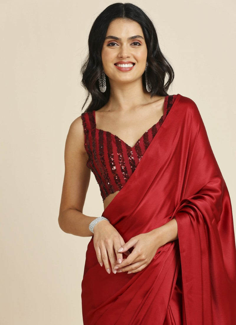 Red Party Wear Saree