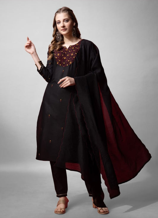 Black Cotton Salwar Suit With Embroidery Work