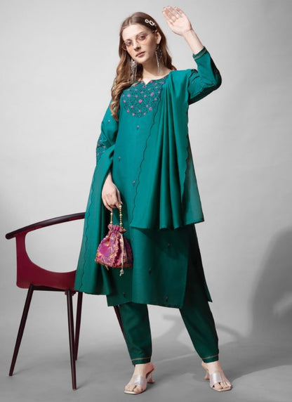 Green Cotton Salwar Suit With Embroidery Work