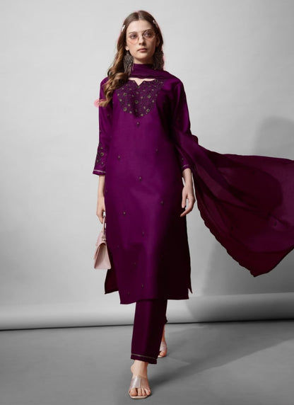 Purple Cotton Salwar Suit With Embroidery Work