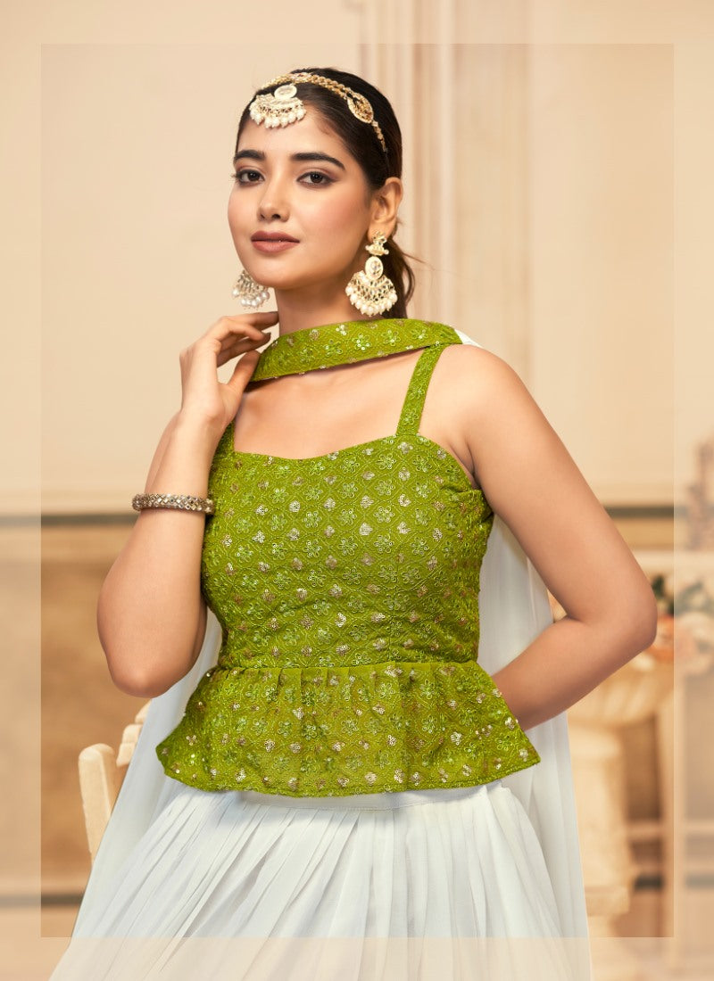 Pista Green Peplum Crop Top Lehenga Choli