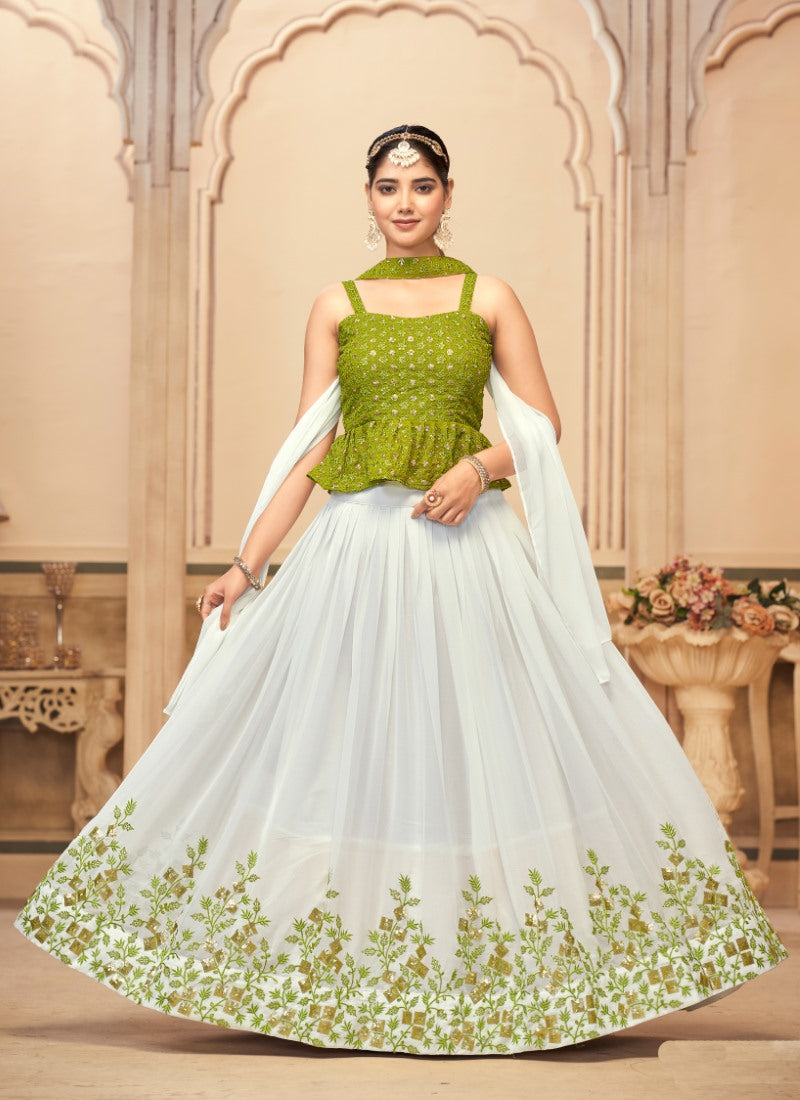 Pista Green Peplum Crop Top Lehenga Choli