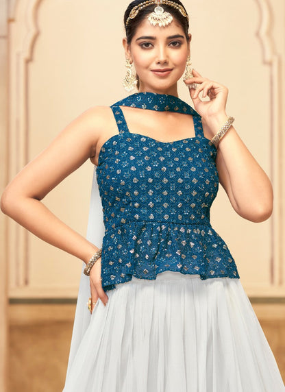 Blue Peplum Crop Top Lehenga Choli