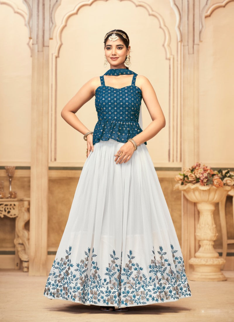 Blue Peplum Crop Top Lehenga Choli