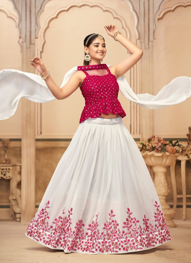 Red Peplum Crop Top Lehenga Choli