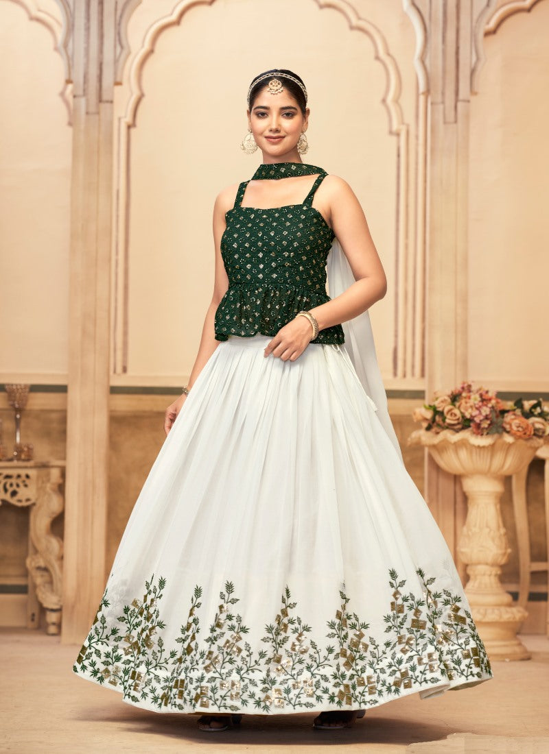 Green Peplum Crop Top Lehenga Choli