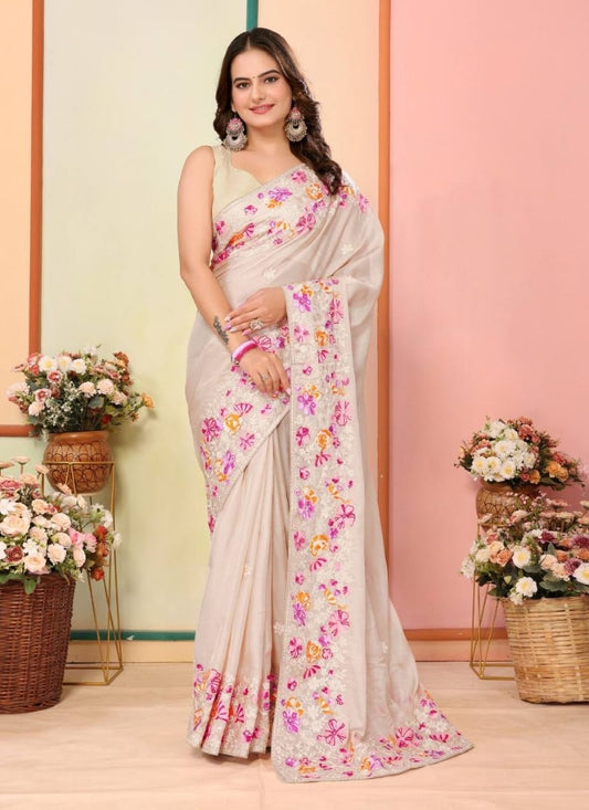 Beige Silk Heavy Border Saree Saree