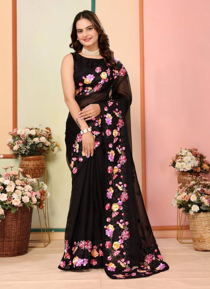 Black Silk Heavy Border Saree Saree