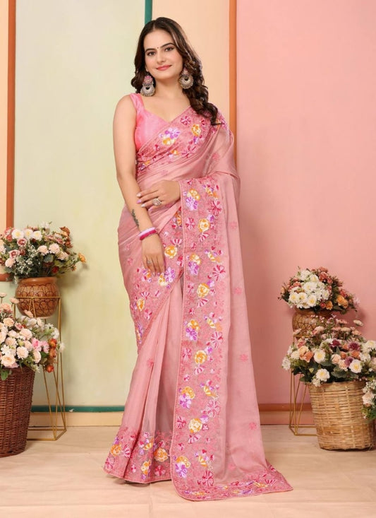 Pink Silk Heavy Border Saree Saree