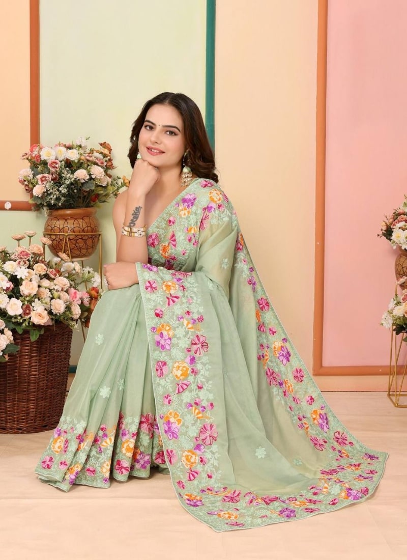 Pista Green Silk Heavy Border Saree Saree