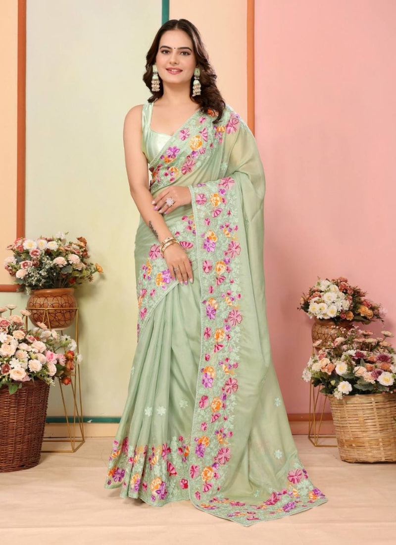 Pista Green Silk Heavy Border Saree Saree