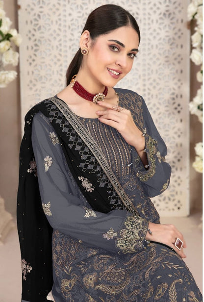 Grey Pakistani Salwar Suit With Embroidery Work