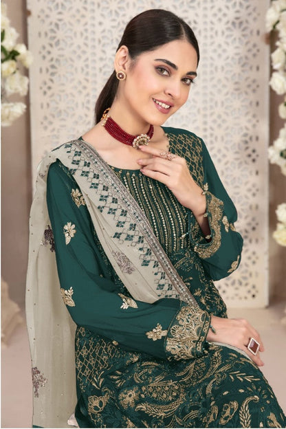 Green Pakistani Salwar Suit With Embroidery Work