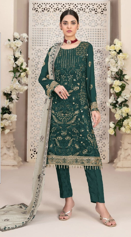 Green Pakistani Salwar Suit With Embroidery Work