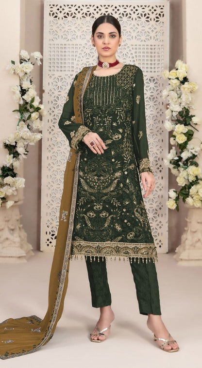 Green Pakistani Salwar Suit With Embroidery Work