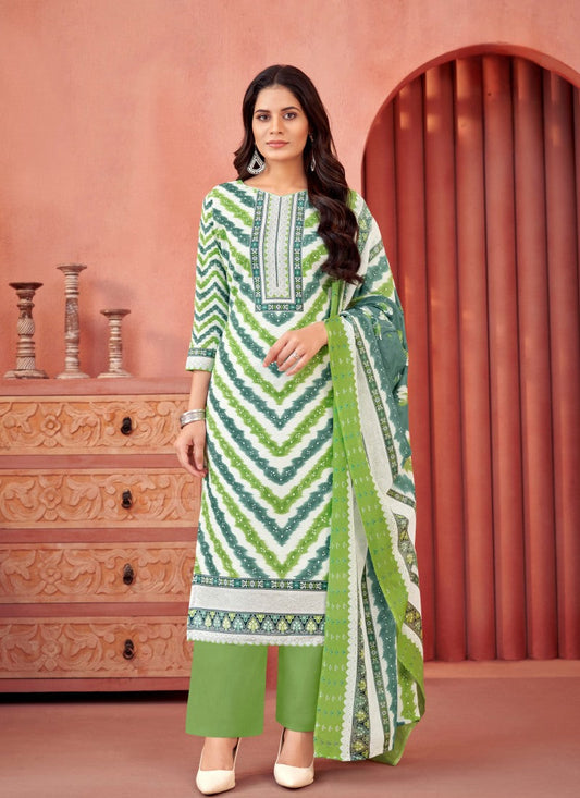 Green Cotton Salwar Suit With Embroidery Work