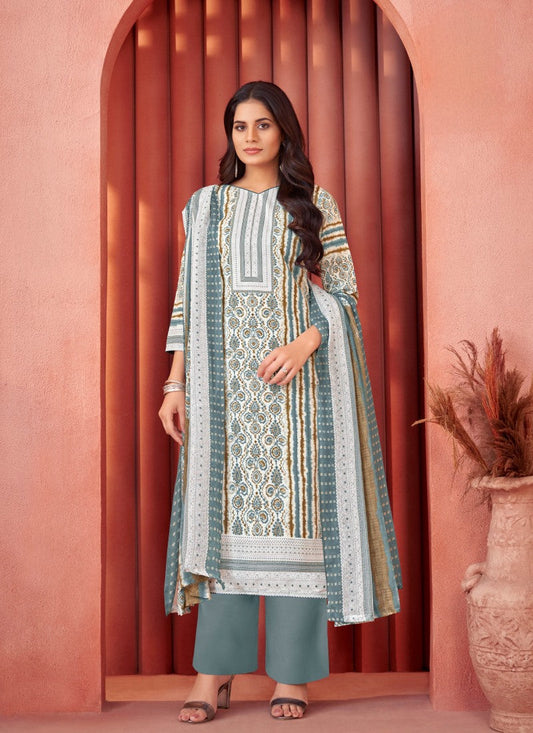 Grey Cotton Salwar Suit With Embroidery Work