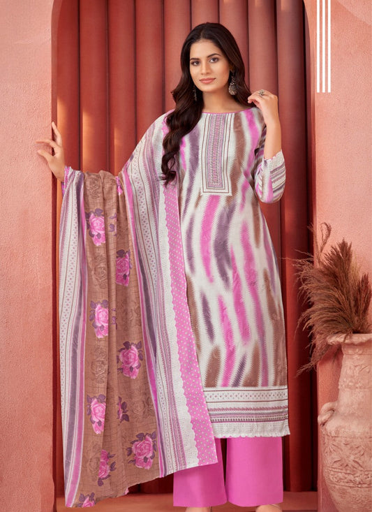 Pink Cotton Salwar Suit With Embroidery Work