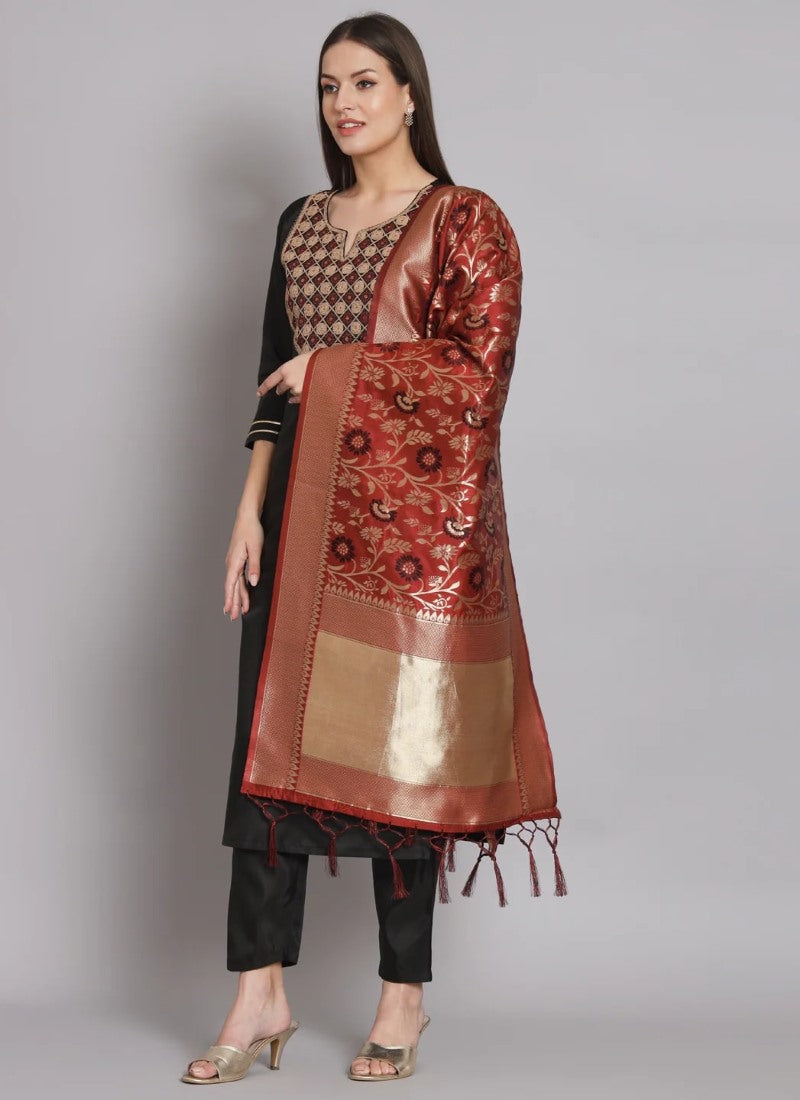 Black Silk Salwar Suit With Embroidery Work