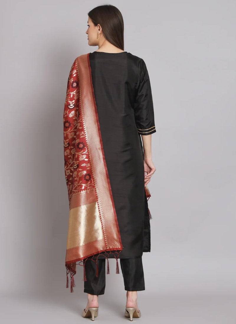 Black Silk Salwar Suit With Embroidery Work