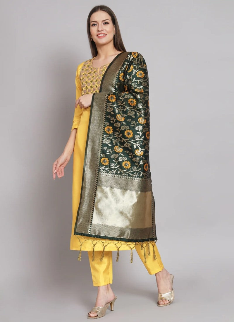 Yellow Silk Salwar Suit With Embroidery Work