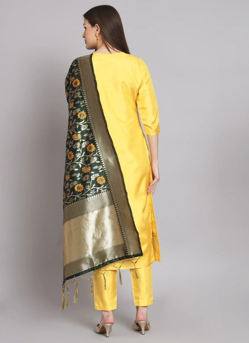 Yellow Silk Salwar Suit With Embroidery Work