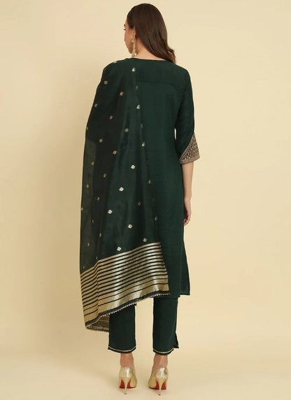 Green Silk Salwar Suit With Embroidery Work