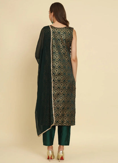 Green Silk Salwar Suit With Embroidery Work