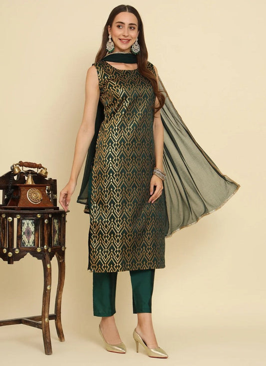 Green Silk Salwar Suit With Embroidery Work