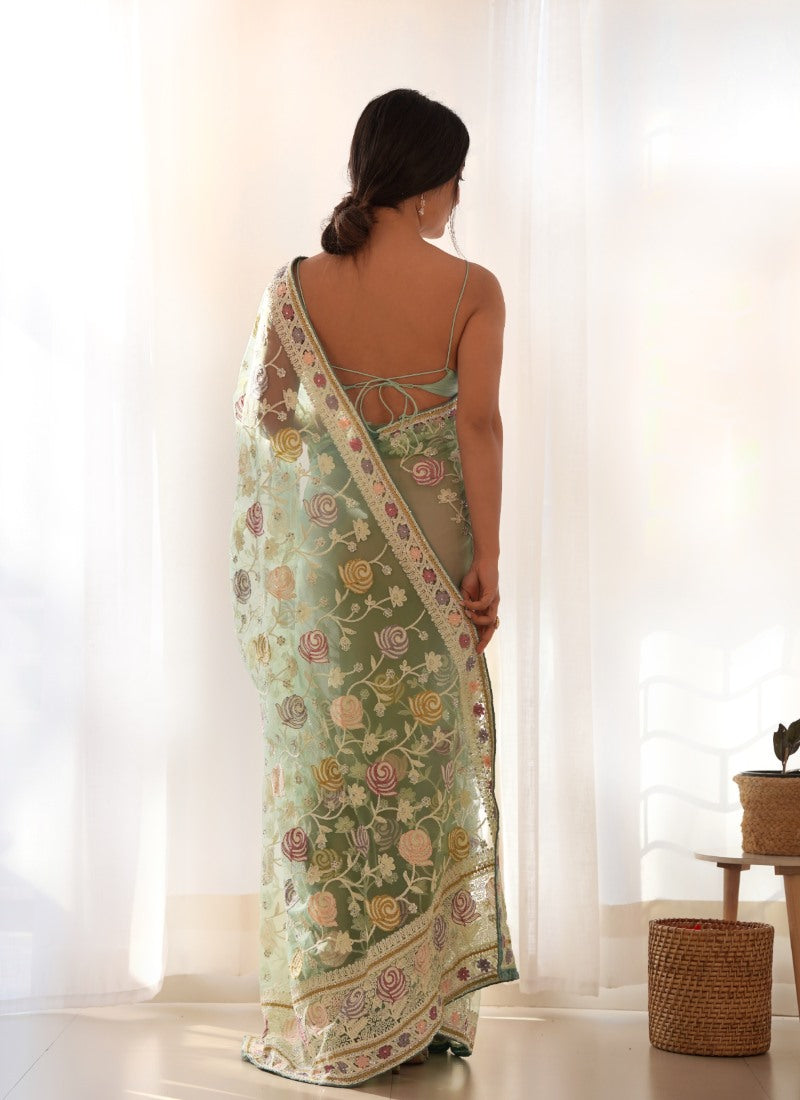 Pista Butterfly Net Saree