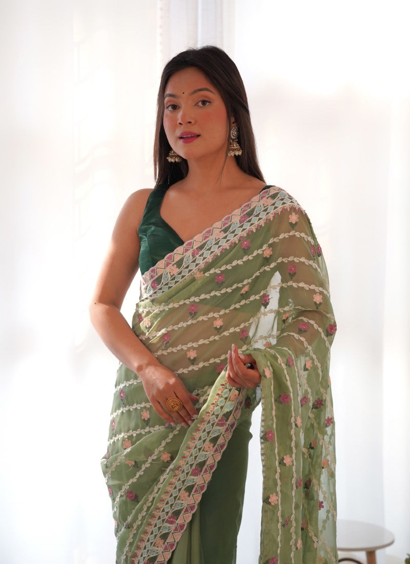 Sea Green Butterfly Net Saree