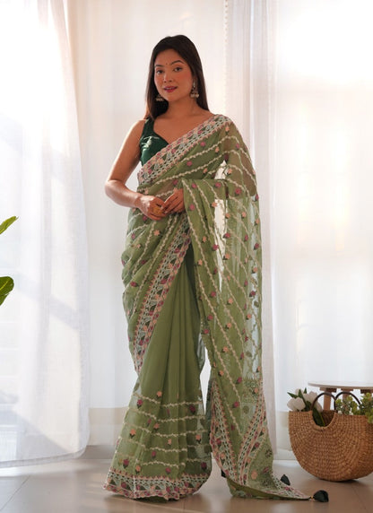 Sea Green Butterfly Net Saree