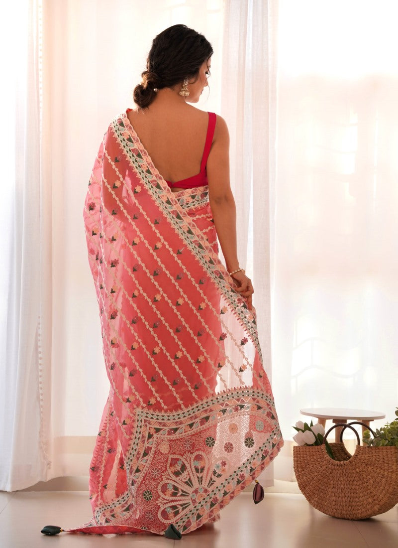 Pink Butterfly Net Saree