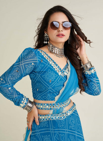 Blue Navratri Lehenga Choli with Embroidery Work