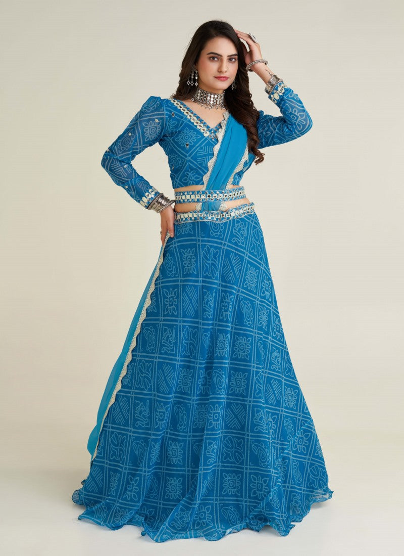 Blue Navratri Lehenga Choli with Embroidery Work