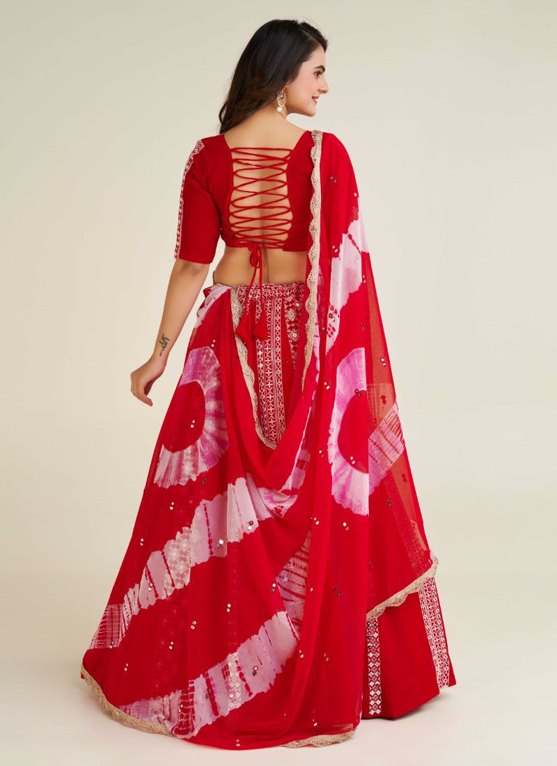 Red Navratri Lehenga Choli with Embroidery Work