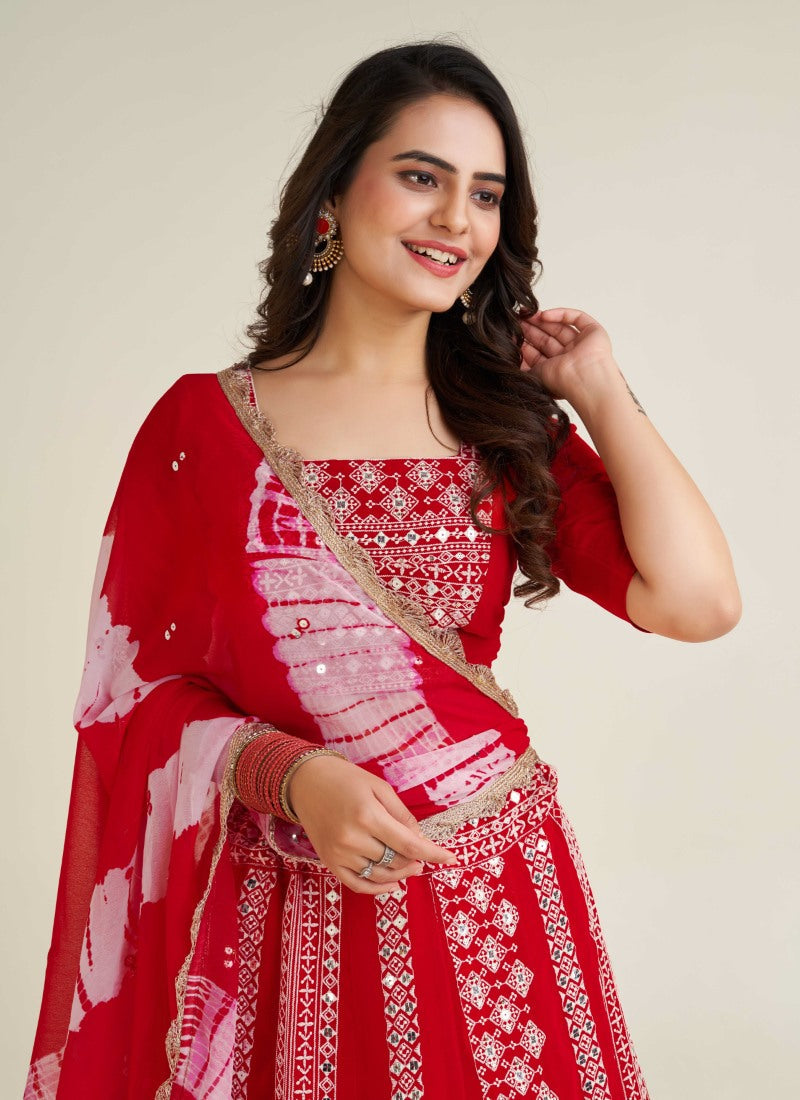 Red Navratri Lehenga Choli with Embroidery Work