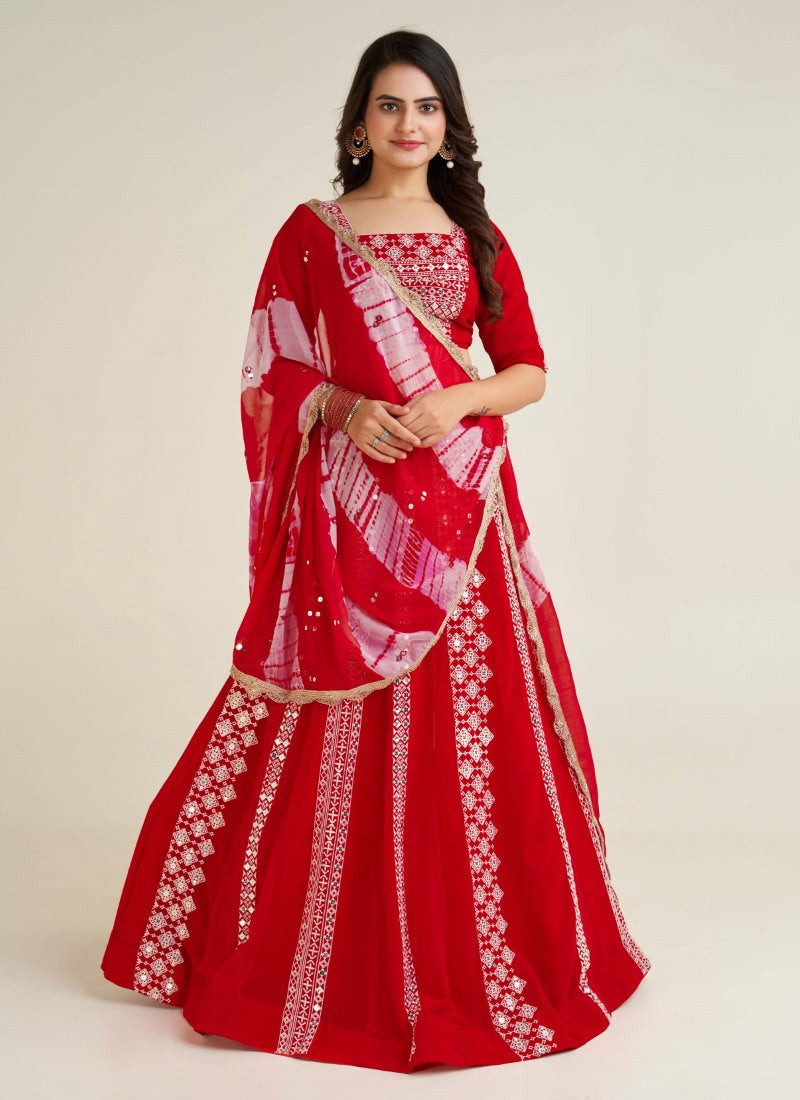 Red Navratri Lehenga Choli with Embroidery Work