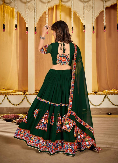 Green Navratri Lehenga Choli with Embroidery Work