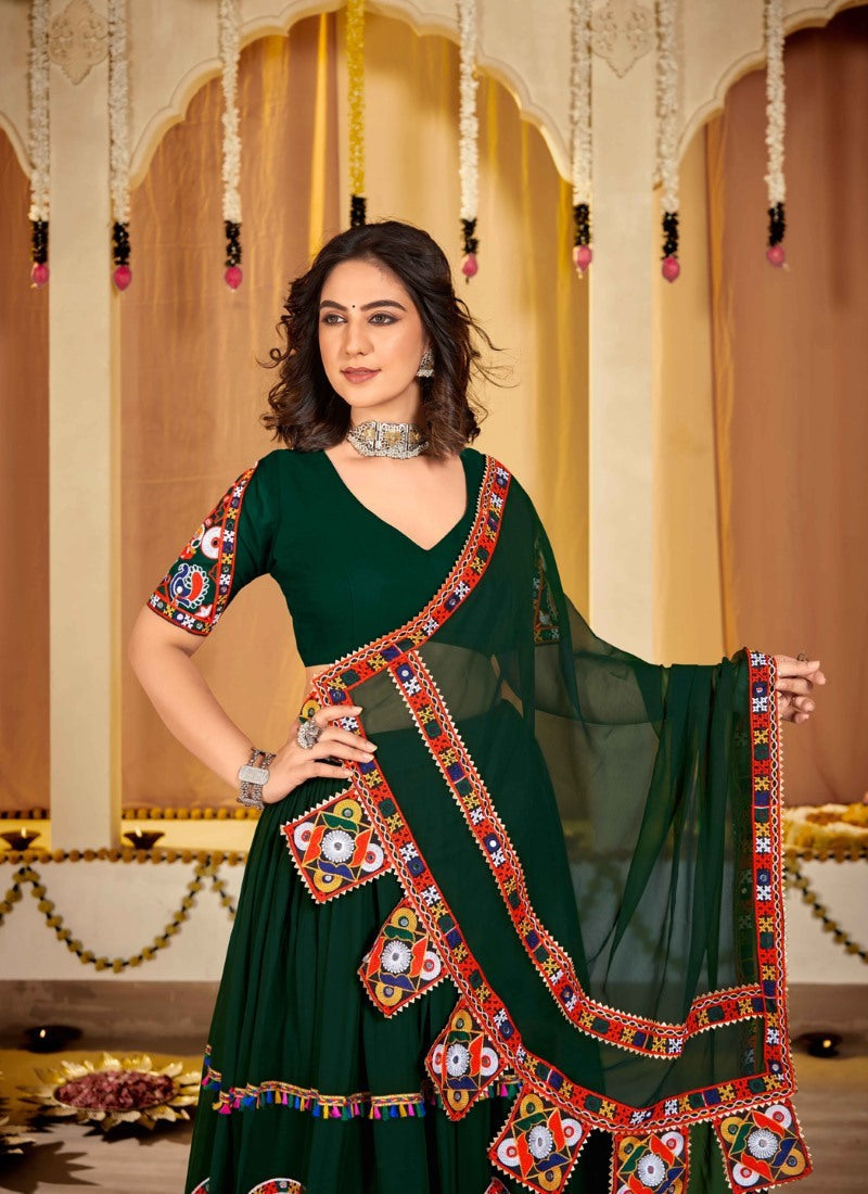 Green Navratri Lehenga Choli with Embroidery Work