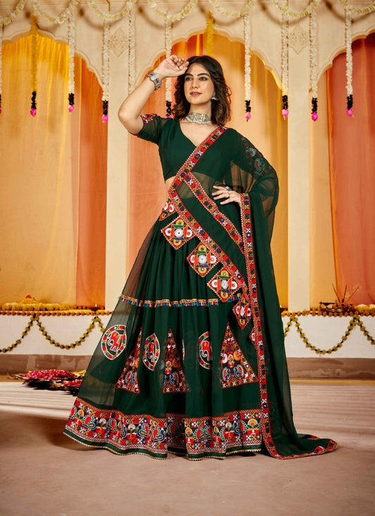 Green Navratri Lehenga Choli with Embroidery Work