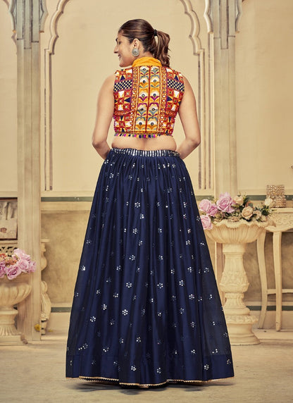 Navy Blue Navratri Lehenga Choli with Embroidery Work