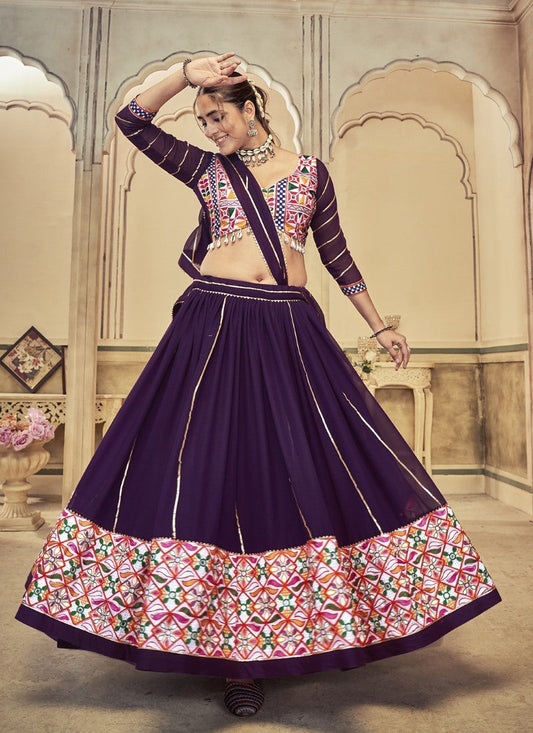 Purple Navratri Lehenga Choli with Embroidery Work