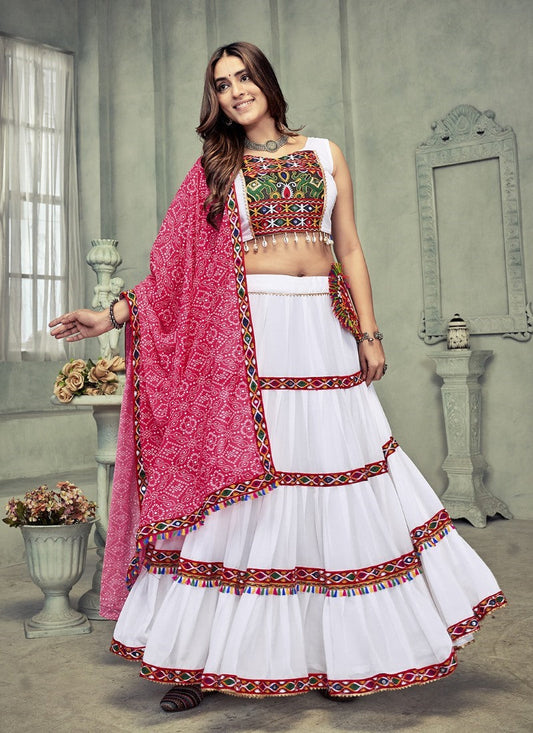 White Navratri Lehenga Choli with Embroidery Work