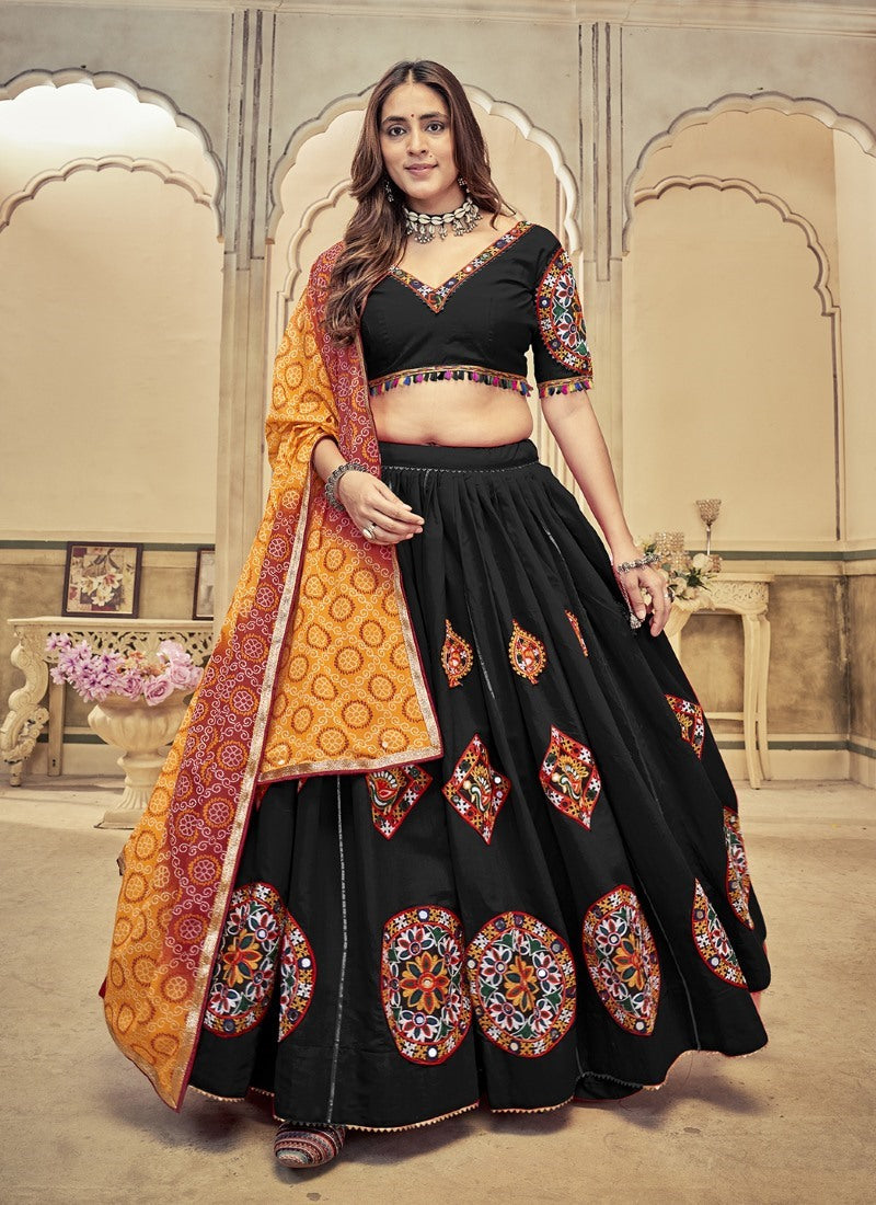 Black Navratri Lehenga Choli with Embroidery Work