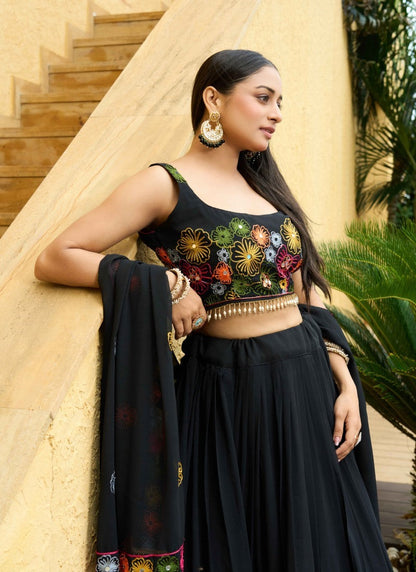 Black Navratri Lehenga Choli with Embroidery Work