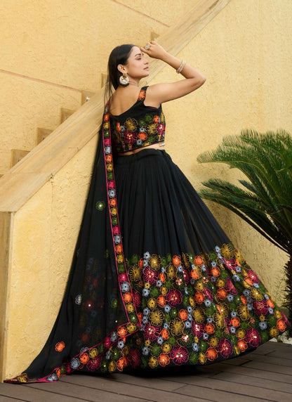 Black Navratri Lehenga Choli with Embroidery Work