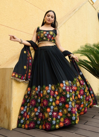 Black Navratri Lehenga Choli with Embroidery Work